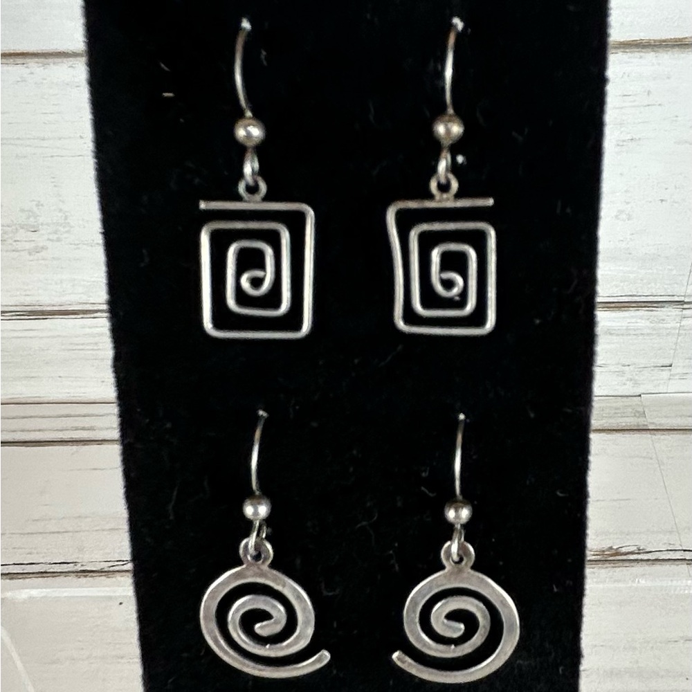 Silver Spiral Drop Earrings Set - Square and Round Designs